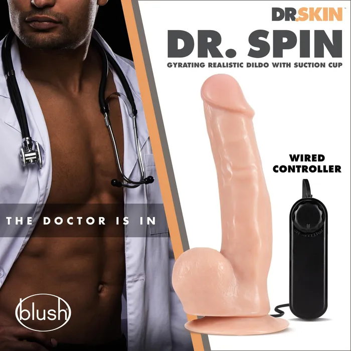 Blush Female Sex Toys | Dr. Skin - Dr. Spin - Inch Gyrating Realistic Dildo