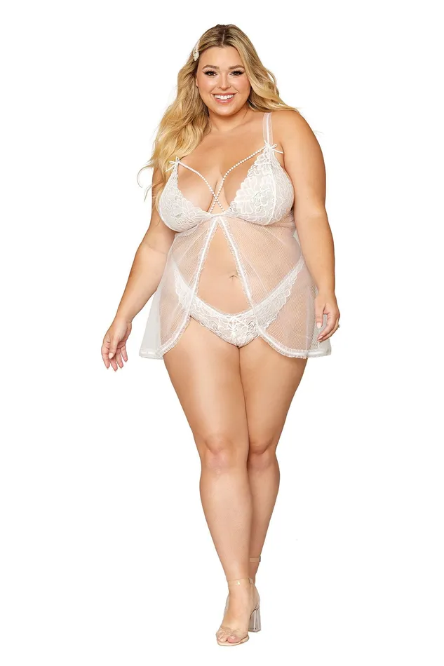 Dreamgirl Male Sex Toys | Babydoll and Pearl G-String - Size - White
