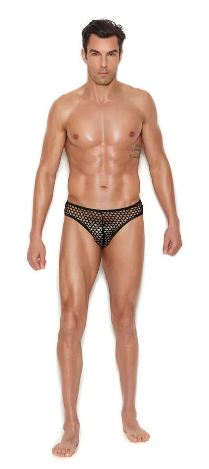 Men's Fishnet Thong Back Brief - - Black | Elegant Moments Female Sex Toys
