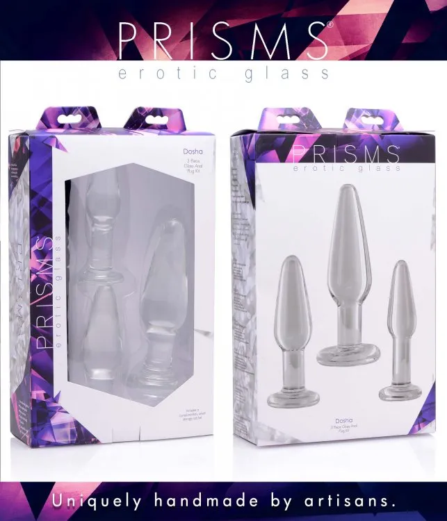 XR Brands Male Sex Toys | Prisms Dosha 3 Piece Glass Anal Plug Kit