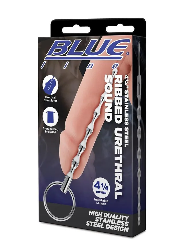 Blue Line Ribbed Urethral Sound 425in Stainless Blue Line CandB Gear Male Sex Toys