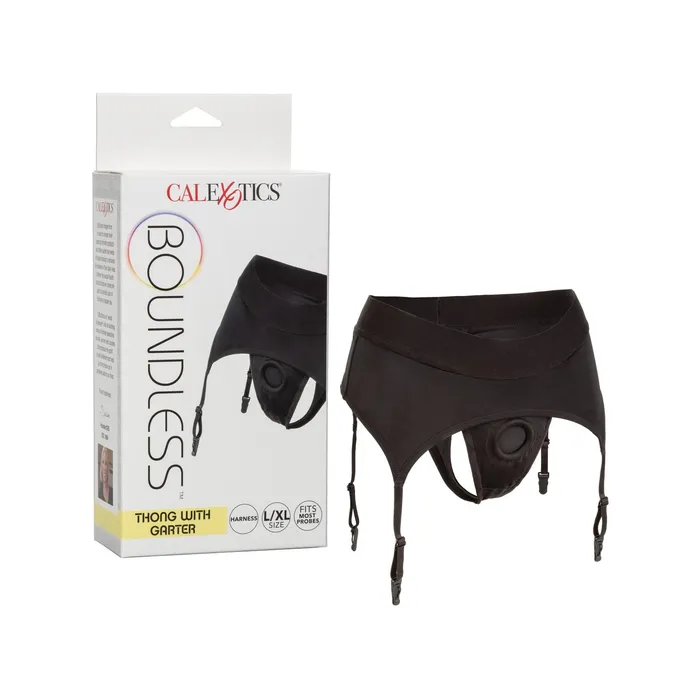 Boundless Thong With Garter Lxl Black CalExotics Male Sex Toys