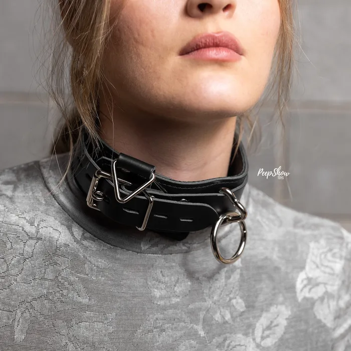 Locking 3Ring Leather Collar by Spartacus Spartacus Male Sex Toys