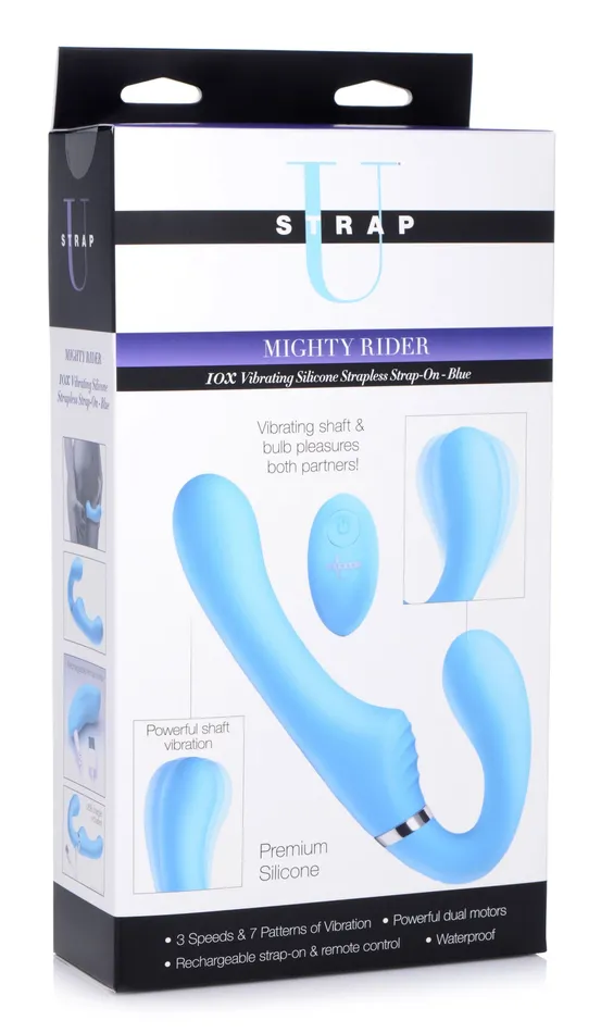 Female Sex Toys 10x Mighty Rider Vibrating Strapless Strapon Blue XR Brands Strap U Female Sex Toys 10x Mighty Rider Vibrating Strapless Strapon Blue XR Brands Strap U