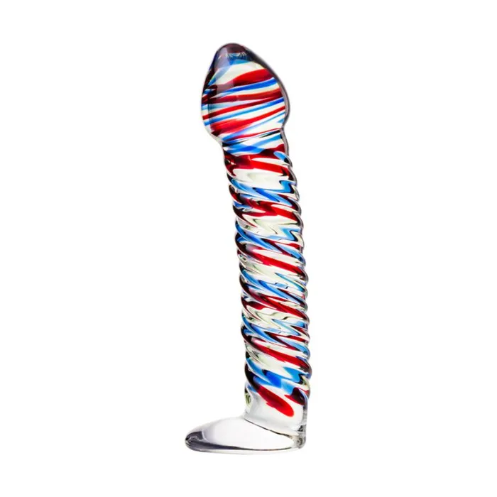 Sexus Glass Sexus Glass Dildo Stripes w Base BlueRed 16cm Dildos Sexus Glass Sexus Glass Dildo Stripes w Base BlueRed 16cm Dildos
