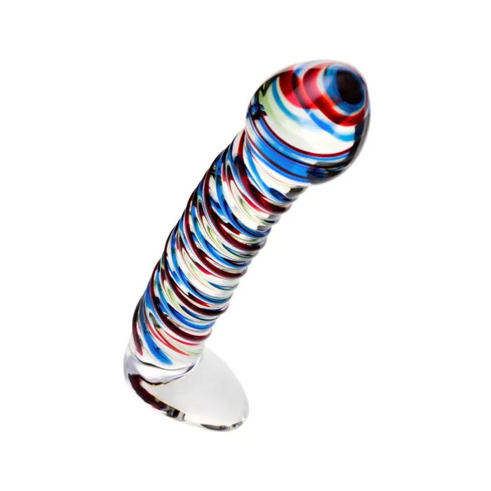 Sexus Glass Sexus Glass Dildo Stripes w Base BlueRed 16cm Dildos Sexus Glass Sexus Glass Dildo Stripes w Base BlueRed 16cm Dildos