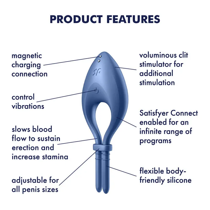 Male Sex Toys Satisfyer Bullseye Vibrating App Cock Ring Blue