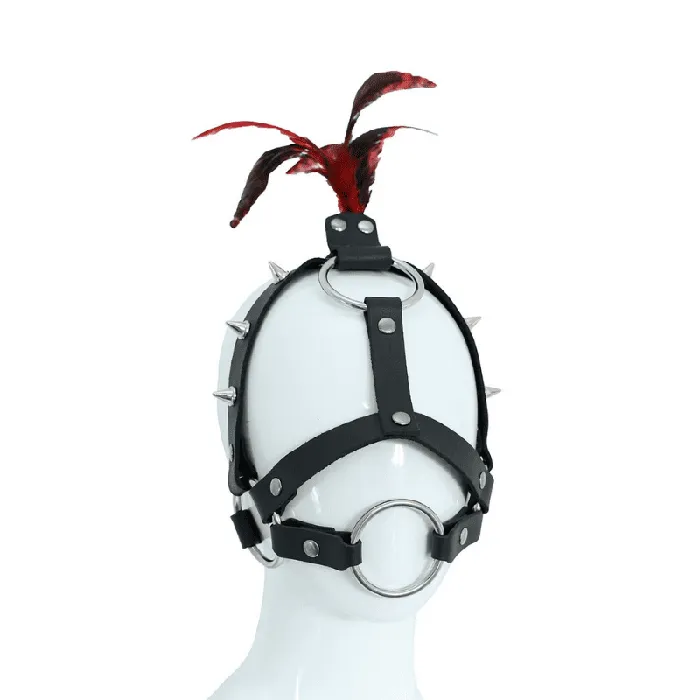 Female Sex Toys Spiked Leather Head Harness with Feather OProducts